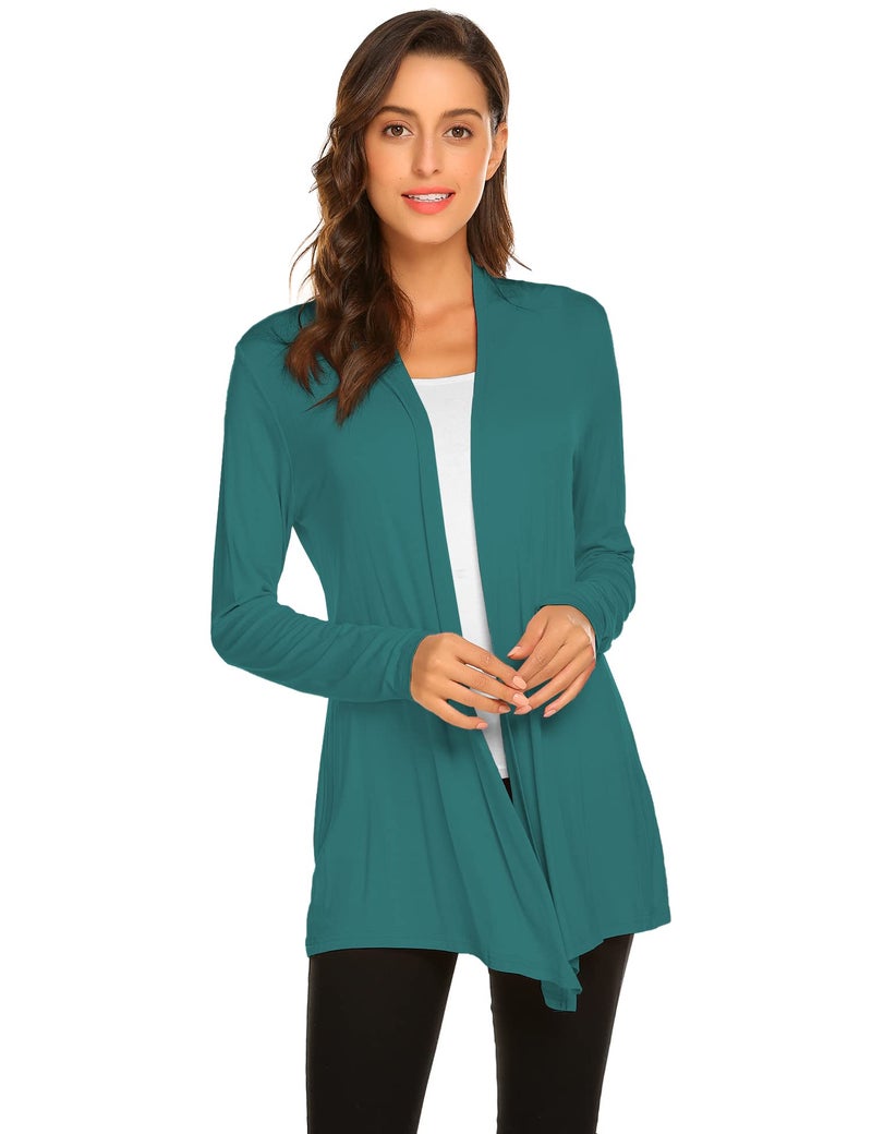 Newchoice Womens Casual Lightweight Long Sleeve Wrap Cardigans Soft Drape Open Front Loose Kimono Coverups (Teal Blue, XL) - Image 1